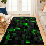 3D rohe-must kuubikuga vaip &ndash; tehnoloogilise geomeetrilise mustriga vaip &ndash; pehme libisemiskindel p&otilde;randamatt m&auml;ngutoa, elutoa ja kontori jaoks 80cm x 120cm
