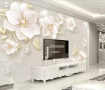 Reljeefne Lillekujuline Ehtetapeet Liblikas Moodne Seinatapeet Elutuba Magamistuba Laste Tuba 3D Efektiga Seinakujund 280cm(W) x 190 cm(H) beige