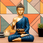 Uus istuv Buddha kuju esitlus Idol Kodukaunistused elutuppa ja kingitused (Sinine Kuldne) Onesize