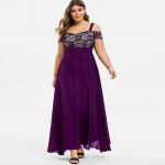 Naiste Plus Size Cold Shoulder lilleline pitsiga Maxi &otilde;htune Camis pikk kleit L lilla
