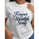 Valge 2026 T-s&auml;rk meestele, millel on Westlife'i laul 'Forever', kaunistatud noodim&auml;rkidega. T&auml;iuslik muusikas&otilde;pradele ja f&auml;nnidele, Saadaval S valge