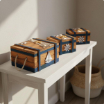 3 tk Ranniku stiilis hoiukarp K&auml;sit&ouml;&ouml;v&auml;limusega Mereteemaline Puidust rinnakomplekt Antique Blue