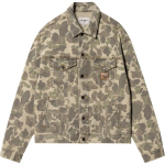 Carhartt WIP FW24 Duck Helston Jakk Kamuflaažitr&uuml;kiga &Uuml;he n&ouml;&ouml;biga Pikkade varrukatega Denim Jakk Meeste jakid Khaki I033766-2I3-35 M