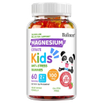 Laste magneesiumtsitraadi kummikommid, 60 tk 30-p&auml;evane kogus, suhkruvabad, taimetoitlastele, gluteenivabad toidulisandid alates 2. eluaastast 60 Gummies