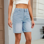 Naiste Keskmise K&otilde;rgusega Laiad Denim Bermuda L&uuml;hikesed P&uuml;ksid Street Style Pesitud Vabaaja P&otilde;lvpikkusega Jean L&uuml;hikesed P&uuml;ksid Suviseks Igap&auml;evaseks Kandmiseks S helesinine v&auml;rv
