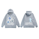 Broken Planet suur kapuutsiga dressipluus koheva tr&uuml;kigraafikaga Streetwear Unisex Vabaaja pullover Teismelistele Large gray