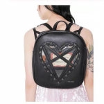 Naiste Pu Nahast seljakott Harjuku Gooti s&uuml;damekujuline neet Punk Pentagram Keskmine vabaaja rokk-kotid 30*28*7cm must