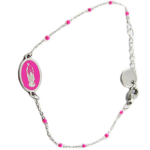 Les Tr&eacute;sors De Lily [R0123] - Bracelet cr&eacute;ateur Acier 'Vierge Marie' rose fuschia argent&eacute; - 12x9 mm Heleroosa