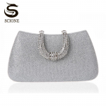 SCIONE naiste kristall U Teemantklambriga Clutch Kotid Glitter H&otilde;bedased &Otilde;htukotid Naiste K&auml;ekott 17cm*10cm*5cm h&otilde;be