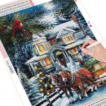 Teemantv&auml;rvimismaja maastik t&auml;isruudukujuline 5D DIY teemantmosaiik, talvine ristpistes kodukaunistus Full Round 20X30CM