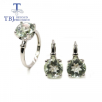 TBJ, 100% naturaalne roheline amet&uuml;st v&auml;&auml;riskivi 925 h&otilde;be s&otilde;rmus k&otilde;rvar&otilde;ngad ehtekomplekt lihtsad igap&auml;evased naiste peened ehted us ring size 6# roheline