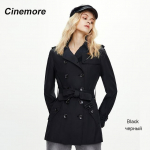 Cinemore 2022 uus naiste trent&scaron;mantel klassikaline kaherealine keskmise pikkusega Briti &auml;riv&ouml;&ouml; &uuml;ler&otilde;ivad naiste mantlid, topsid 82012 S must