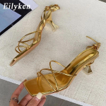 Eilyken Fashion naiste sandaalid &otilde;hukesed madala kontsaga paelad Rooma sandaalid Summer Gladiator vabaaja sandaalid kitsa riba kingad 35 kuld