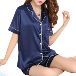 Naiste satiinist pidžaama taskuga &ouml;&ouml;s&auml;rk pidžaama &ouml;&ouml;s&auml;rk l&uuml;hikeste varrukatega puhkeriided 5XL tumesinine v&auml;rv