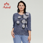 Astrid Naiste kampsuntopid Naiste &uuml;lisuured p&otilde;hir&otilde;ivad Mood Graafilised Teemantprinterid Trendid Pluus Pikkade varrukatega Naiste T-d 50 sinine