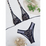 Leopard Mesh Fishnet Splicing Halter Bikiinid Naiste ujumistrikoo Naiste Ujumisriided Kaheosaline bikiinikomplekt supelkost&uuml;&uuml;m ujumine S leopard