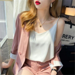 Sexy Strap Crop Top naiste p&auml;itsetega V kaelus Basic Cami varrukateta satiinist siidist torust paakitopsid Naiste suvised Y2K Camisole valge must S valge