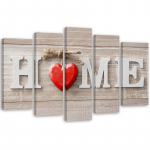 Viieosalise pildiga l&otilde;uenditr&uuml;kk Home Heart Red Beige 100x70 punane