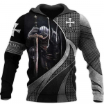 Knights Templar meeste kapuutsiga 3D-prindiga &uuml;lisuur dressipluus Moodne lahtine jakk Pullover vabaaja kapuutsiga t&auml;navar&otilde;ivaste topid XL