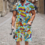 Suvine meeste T-s&auml;rgi komplekt Hip Hop Naljakas l&uuml;hikeste varrukatega T-s&auml;rk L&uuml;hikesed p&uuml;ksid 2-osaline spordidress V&auml;rviline vabaaja spordi&uuml;likond Unisex r&otilde;ivad M