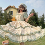 Lolita kleit Country Style OP l&uuml;hikeste varrukatega kleit L roheline