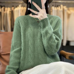 S&uuml;gis- ja talvine pullover naiste praetaignast keerduvad kampsunid naiste sisek&uuml;ljel kootud topp Mitmek&uuml;lgne pullover, soliidne kampsun, naiste topid One Size roheline