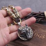 Mitte-fade meeste roostevabast terasest Wolf Head Nordic Viking Amulett Thori Haamri ripatsiga kaelakee, Viking King kett 60cm