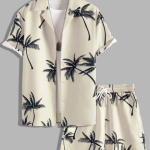 Meeste Random Palm Tree Print s&auml;rk ja n&ouml;&ouml;riga v&ouml;&ouml;kohaga l&uuml;hikesed p&uuml;ksid ilma triiks&uuml;&uuml;ta M