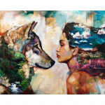 Abstraktsed naised ja hundikunst &Otilde;limaalid l&otilde;uendil sisekujundus koduseks maastikuks seinakunsti plakat Prindi pildid elutuba 20x30cm no frame antiikne messing v&auml;rv