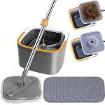 Isepestav tsentrifuugimismopi lamep&otilde;randa mikrokiust mopi ja &auml;mbris&uuml;steemi komplekt lehtpuidu, laminaadi, plaatide, 6 Mop Pads hall