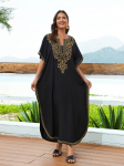 EDOLYNSA Plus Size Must Tikitud Kaftani Suvine Long Beach Kleit Naiste Kodur&otilde;ivad Riietus Ujumiskost&uuml;&uuml;m Cover Up Lahti Kaftan One Size must