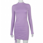 Pikkade varrukatega Ruched Bodycon kleit naiste kilpkonnaga sidemega minikleidid s&uuml;gismustad k&otilde;hnad venivad peovestid S must