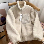 Fashion Lamb Palus jope Naiste fliis kohev jope T&auml;navar&otilde;ivad Harajuku udune taskumantlid T&otilde;mblukuga Pikad varrukad lahtised krae Mugavus soojad jakid L
