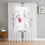 Armsad kassipojad Valentine Illustratsioon Elutoa t&uuml;llkardinad K&ouml;&ouml;gi aknakatted Kodusisustus L&auml;bipaistev kardin magamistoas 135W x 114H(cm)