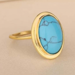 Tiibeti t&uuml;rkiissinine ovaalne v&auml;&auml;riskivist s&otilde;rmus, k&auml;sit&ouml;&ouml;na valmistatud disainis&otilde;rmus, kollane kuldne s&otilde;rmus, juubelikingitus, s&otilde;rmus, peor&otilde;ivaste s&otilde;rmus, 925 naela h&otilde;be 9