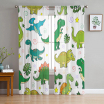 Loomade dinosauruste t&uuml;ll l&auml;bipaistvad aknakardinad elutuppa Magamistuba Moodne &scaron;ifoonist Voile kardinad riidest kardinad 135W x 114H(cm)