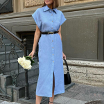 Uus naiste kleit v&ouml;&ouml;ga Seksikas V-kaelus avara l&uuml;hikeste varrukatega Elegantne l&uuml;hikeste s&auml;rkidega kleit vabaaja kleidid Vestidos &Uuml;herealine n&ouml;&ouml;pidega kleit &uuml;hev&auml;rviline S sinine