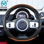 for Renault Twingo Car Steering Wheel Cover Non-slip Breathable Microfiber Leather + Carbon Fiber Fashion Auto Accessories O shape Black gray