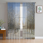Deep Forest Snow Scene t&uuml;llkardinad elutuppa kardinad akna l&auml;bipaistvad kaasaegsed kardinad magamistoa sisekujunduseks 135W x 114H(cm)