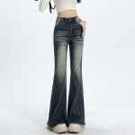 Vintage Raw Edge Micro Flare teksad suures suuruses naiste kevadised ja s&uuml;gisesed k&otilde;rge v&ouml;&ouml;kohaga k&otilde;hnad sadu lohisevad p&uuml;ksid S sinine