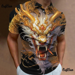 Moodsad polo T-s&auml;rgid Meestele 3D Animal Dragon Print Lillega Meeste S&auml;rk Igap&auml;evane vabaaja l&uuml;hikeste varrukatega lahtised &uuml;lisuured dressipluusid M