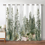 Roheline Mets Aknakardinad Akvarell Puu siluett Loodusmaastik Tr&uuml;kitud kardin magamistoa elutuppa 135W165H(CM)53x65in&Grommet Top