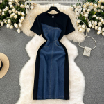 Suvine vabaaja pikk teksakleit naiste lapikujundusega teksariidest kleit Lady O kaelusega daam Vintage Naine Vestidos Student Rober L must