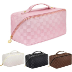 Suure mahutavusega reisikosmeetikakott &ndash; meigikott, PU-nahast veekindel kosmeetikakott, naiste kaasaskantav reisimeigikott k&auml;epidemega