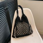 Yogodlns Suvine kootud kott naistele k&auml;ekotid K&auml;sitsi kootud ranna Boho &otilde;lakott Suur kandekott &Otilde;&otilde;nes ostukott 35x2x36cm must