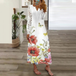 Naiste pitsist splice pikkade varrukatega kleit suvekleit peokleit n&ouml;&ouml;biga V kaelusega kleit tr&uuml;kitud pikk kleit L sinine