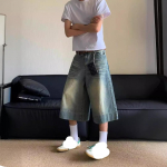 Naiste Pestud sinised teksad l&uuml;hikesed p&uuml;ksid Vintage Y2k Long Jorts Baggy Harajuku k&otilde;rge v&ouml;&ouml;kohaga Korea t&auml;navar&otilde;ivad laia s&auml;&auml;rega teksap&uuml;ksid M sinine