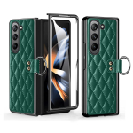 Luksuslik rombikujuline nahast s&otilde;rmusehoidjaga &uuml;mbris Samsung Galaxy Z Fold 6 5 4 3 ZFold5 jaoks Karastatud klaasist kokkuklapitav p&otilde;rutuskindel k&otilde;va kate Samsung Z Fold 3 must