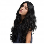 Pikk moodne seksikas naiste naiste parukas, kuumakindel mustad varjundid must