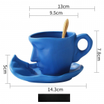 Euroopa Abstraktne N&auml;gu Keraamiline Kohvitass Alustassiga Paaritass Peen Pea Magustoidu Teetass Kontori Paroodiatass Kodu Kaunistus 260ml sinine